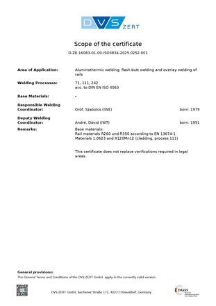 ISO 3834-2 EN sínhegesztés